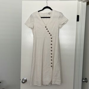 Madewell button white linen midi dress size 6 petite
